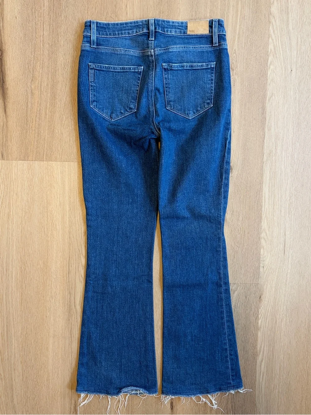 PAIGE High Rise Laurel Canyon Raw Hem Flare Jeans Freesia Destructed